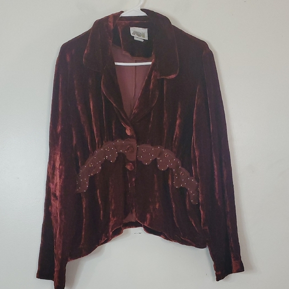Zoe Jackets & Blazers - Vintage ZOE California Velvet Silk Blend Blazer Coat Beaded Lace Underbust XL